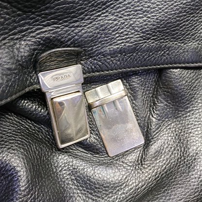 PRADA Easy Black cowhide cross-grain shoulder bag/crossbody bag Silver Hardware-(SKU)-950024216