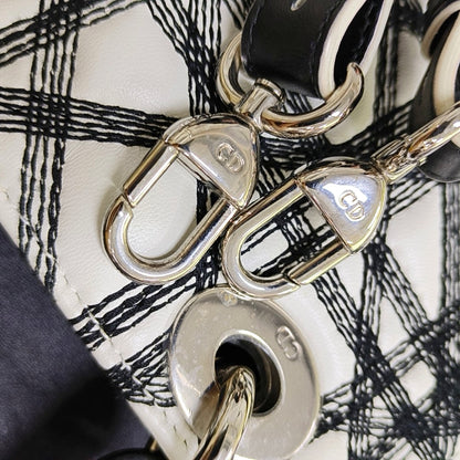 DIOR Lady Dior White Lamb Leather Printed Shoulder Bag Crossbody Bag Silver Hardware Removable Strap-(SKU)-969826731