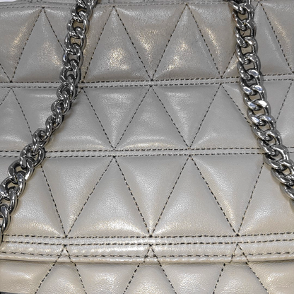 MICHAEL KORS Medium size Gray Cowhide Quilted Single Shoulder Bag Crossbody Silver Hardware-(SKU)-14349327