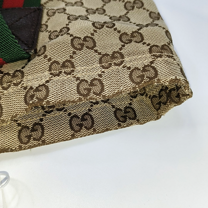 GUCCI Diaper  Brown Canvas Monogrammed Striped Webbing Handbag Shoulder Bag-(SKU)-960138854