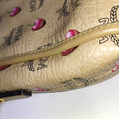 MCM Khaki Coated Canvas Monogram Print Single Shoulder Bag Handbag Golden hardware Removable shoulder strap-(SKU)-939993625