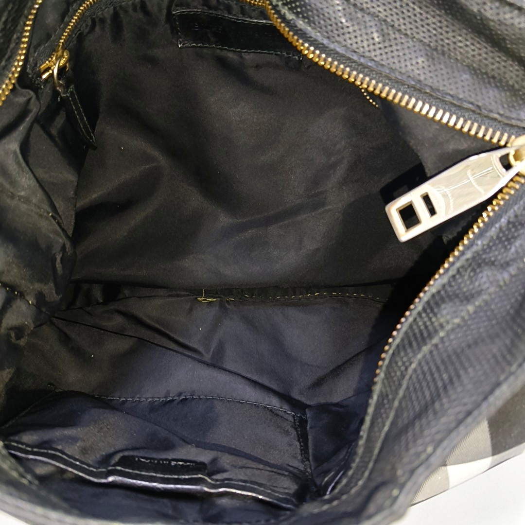 BURBERRY Gray Nylon Battle Horse Plaid Single Shoulder Bag Golden hardware-(SKU)-943189474
