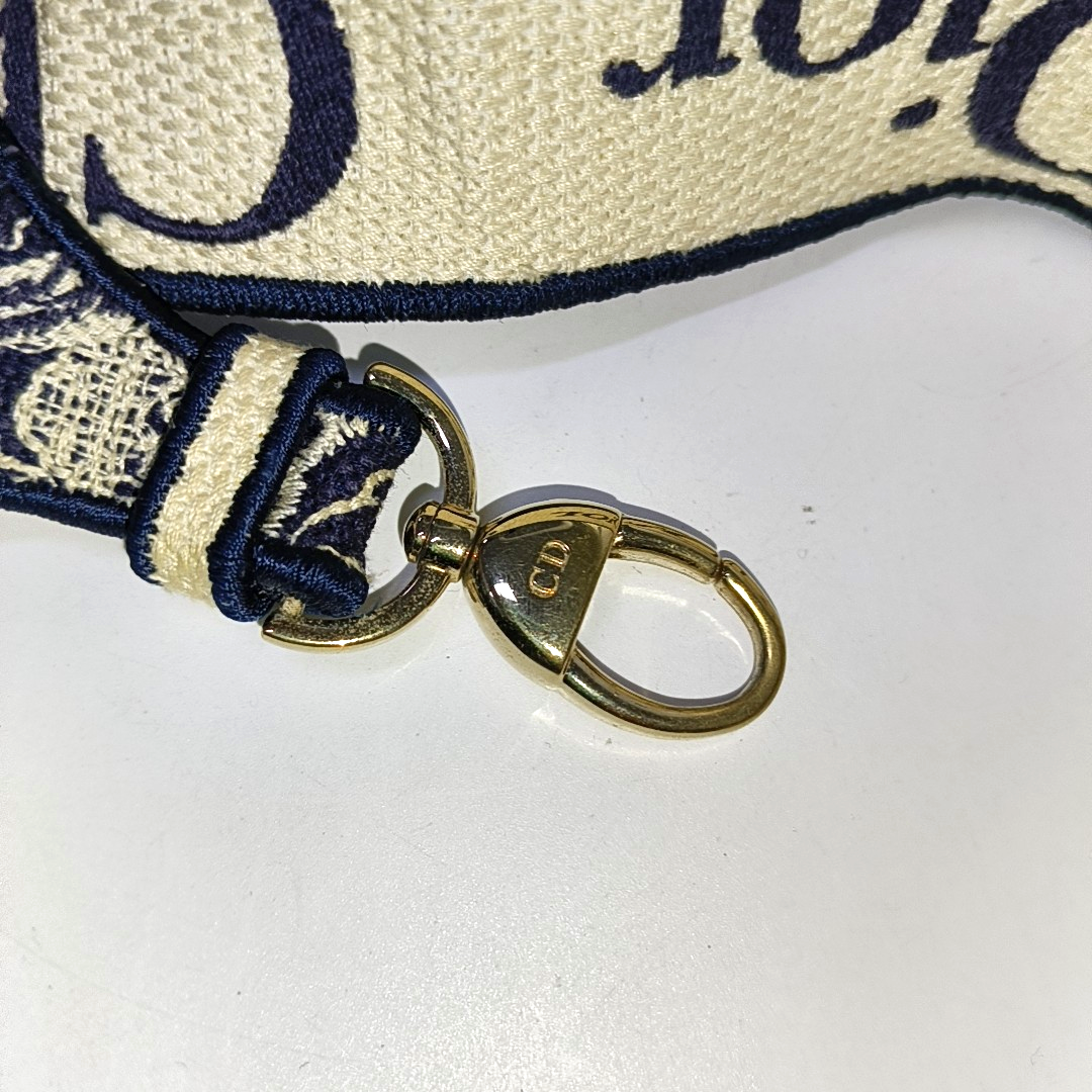 DIOR Lady D-Lite medium size blue fabric embroidered shoulder bag gold hardware detachable shoulder strap-(SKU)-934742654