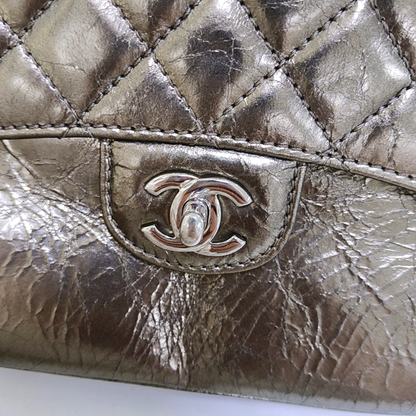 CHANEL CLASSIC FLAP Medium Champagne Calfskin Quilted Shoulder Bag with Silver Hardware-(SKU)-958254208