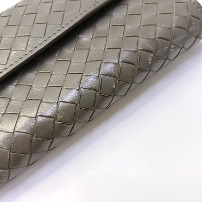 BOTTEGA VENETA Grey Cowhide Braided Wallet Black hardware-(SKU)-944011992