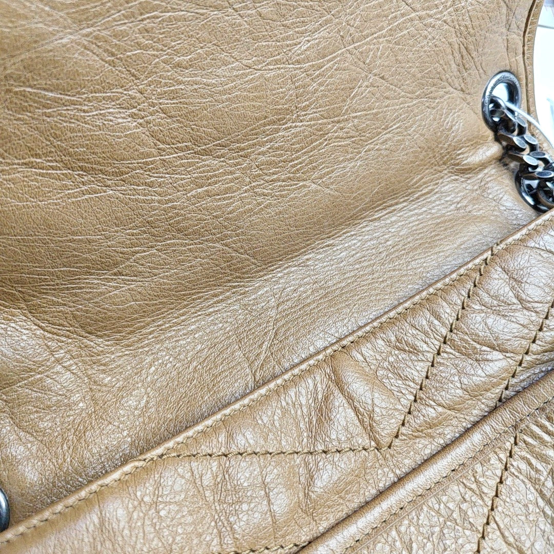 YSL NIKI Medium Brown Leather Single-Shoulder Bag with Silver Hardware-(SKU)-966916847
