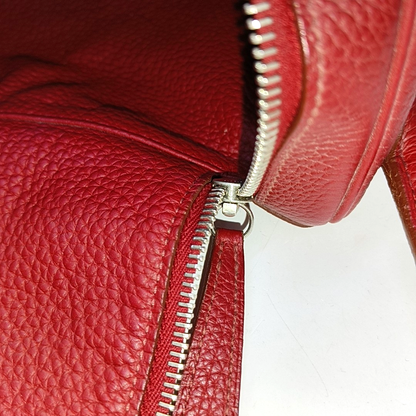 HERMÈS Lindy 34 Flag Red Clemence Leather Shoulder Bag Tote Bag Silver Hardware 🅀 Clasp-(SKU)-956096162