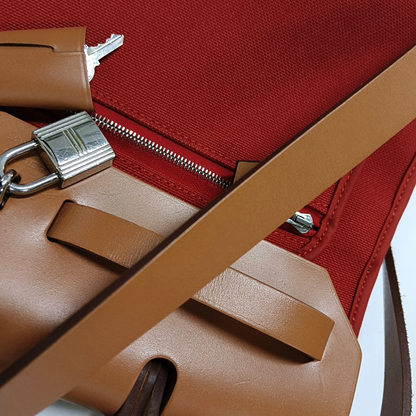 HERMÈS Herbag 31 National Flag Red Canvas Crossbody Tote Bag Single Shoulder Bag Silver Hardware A Removable Strap-(SKU)-961466462