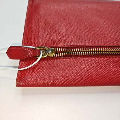 PRADA Red cowhide logo cross-grain wallet Golden hardware-(SKU)-936291107