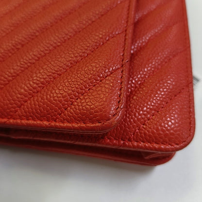 CHANEL WOC Orange Crinkle Calfskin Quilted V-Stitch Shoulder Bag Silver Hardware 26 Clasp-(SKU)-968739571
