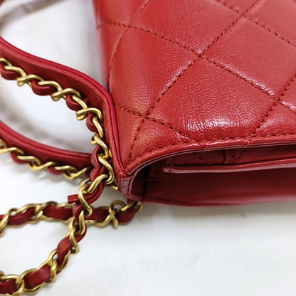 CHANEL CHAIN INFINITY TOP HANDLE Medium Size Red Grained Leather Quilted Shoulder Bag Handbag Crossbody Bag Detachable Strap Golden Hardware 28cm-(SKU)-969743804