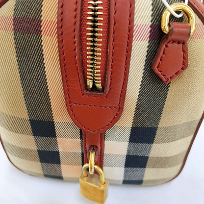 BURBERRY Alchester Red Canvas Handbag Golden hardware-(SKU)-959788155