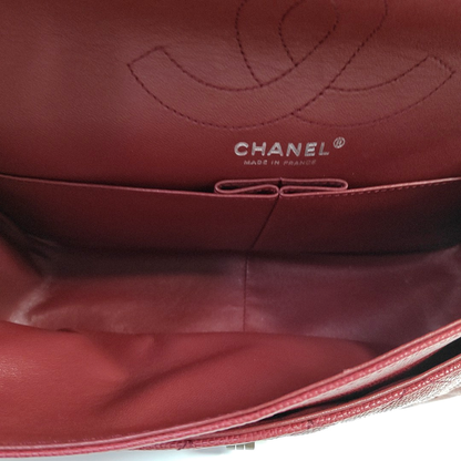 CHANEL 2.55 Large Size Fuchsia Color Pebbled Leather Quilted Crossbody Shoulder Bag with Palladium Hardware, 14 openings-(SKU)-962931310