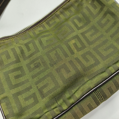 GIVENCHY Deep Green Fabric Floral Single Shoulder Bag Silver Hardware-(SKU)-931311105