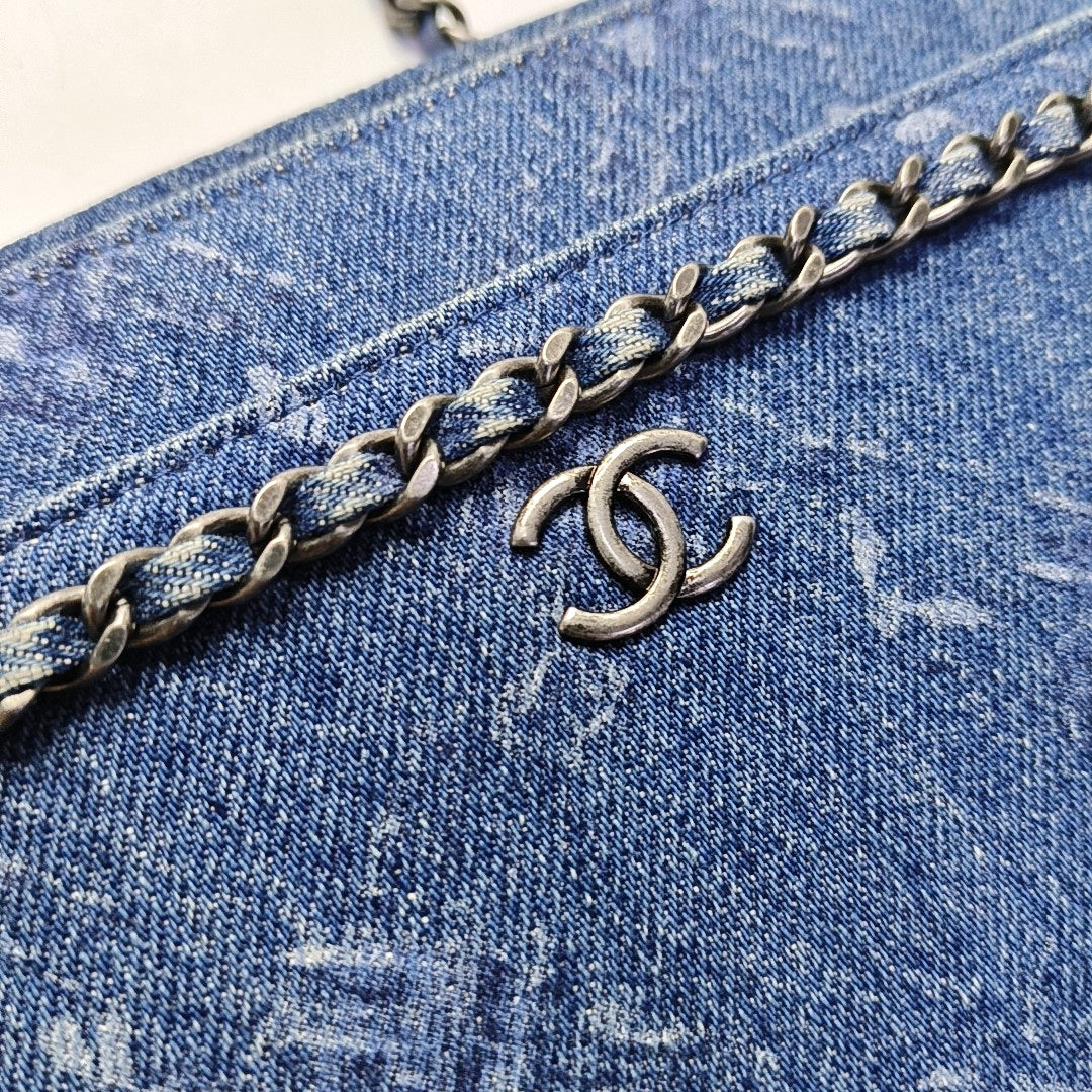 CHANEL WOC Mini Blue Denim Quilted Shoulder Bag with Detachable Strap, Silver Hardware, 28 Compartments-(SKU)-969867526