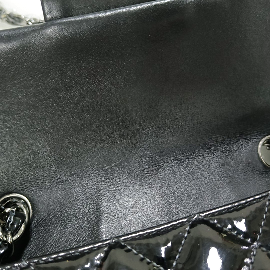 CHANEL CLASSIC FLAP Mini Black Patent Leather Diamond Quilted Large Crossbody Bag Shoulder Bag Silver Hardware 17 Opening-(SKU)-961226830