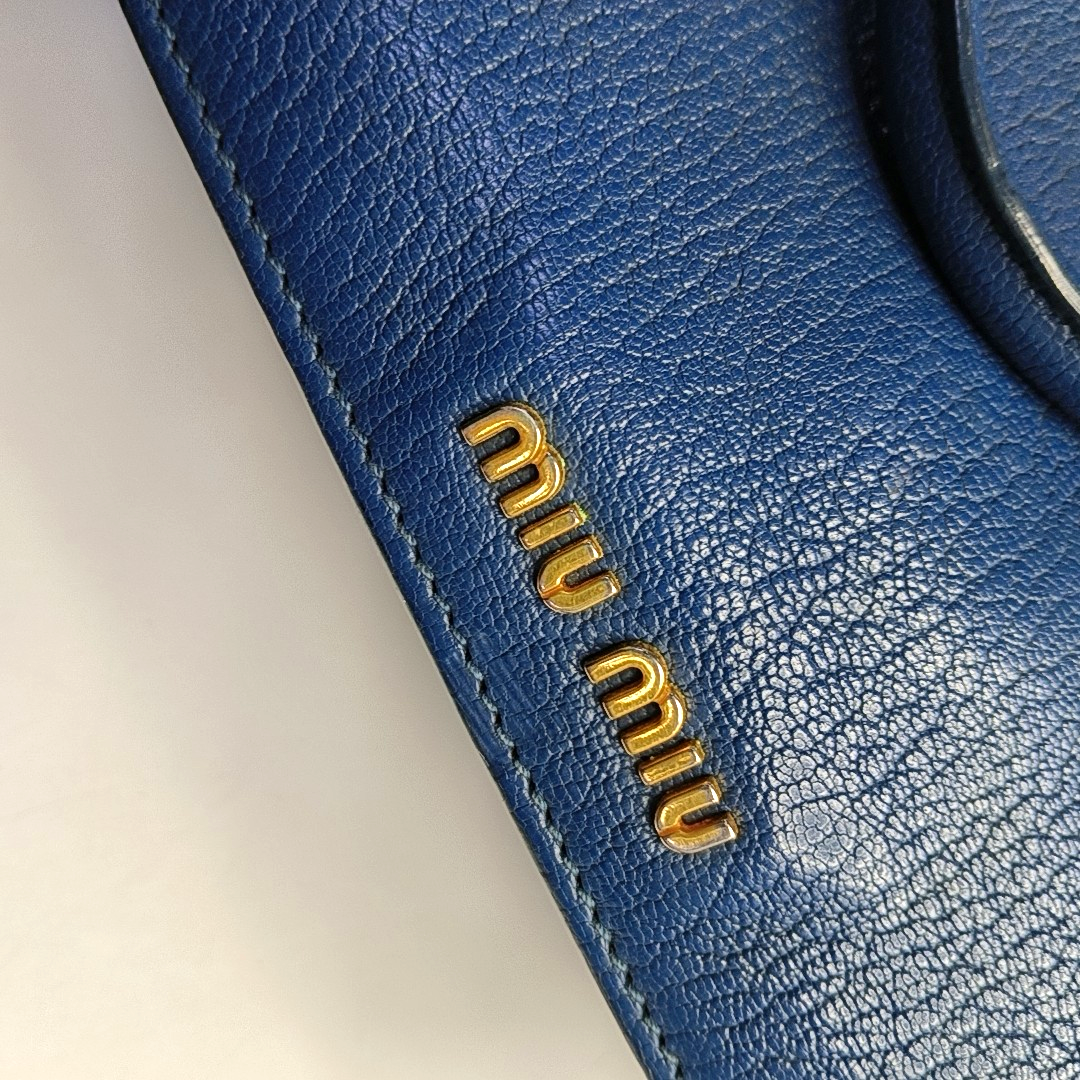Miu Miu Tote bag Blue Cowhide Crumpled Shoulder Bag Single Shoulder Bag Crossbody Bag Golden hardware Removable shoulder strap-(SKU)-950926688
