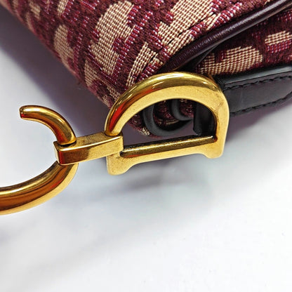 DIOR Saddle Mini Red Canvas Monogram Damier Embossed Saddle Bag, Shoulder Bag, Golden Hardware, Removable Strap-(SKU)-969254795