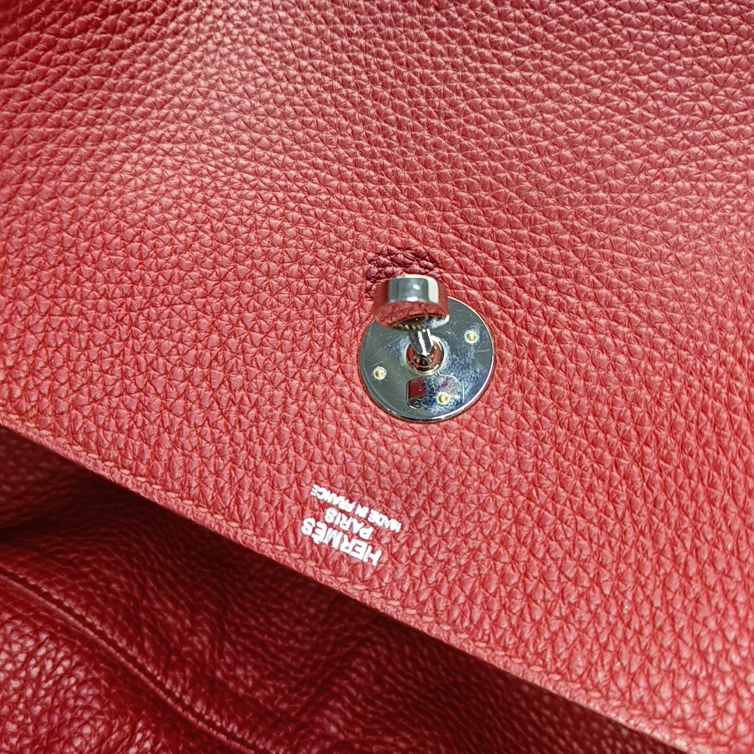 HERMÈS Lindy 34 Flag Red Clemence Leather Shoulder Bag Tote Bag Silver Hardware 🅀 Clasp-(SKU)-956096162