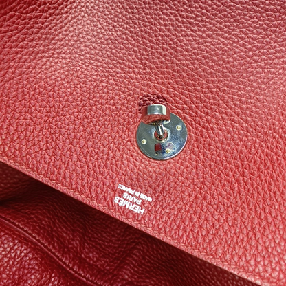 HERMÈS Lindy 34 Flag Red Clemence Leather Shoulder Bag Tote Bag Silver Hardware 🅀 Clasp-(SKU)-956096162