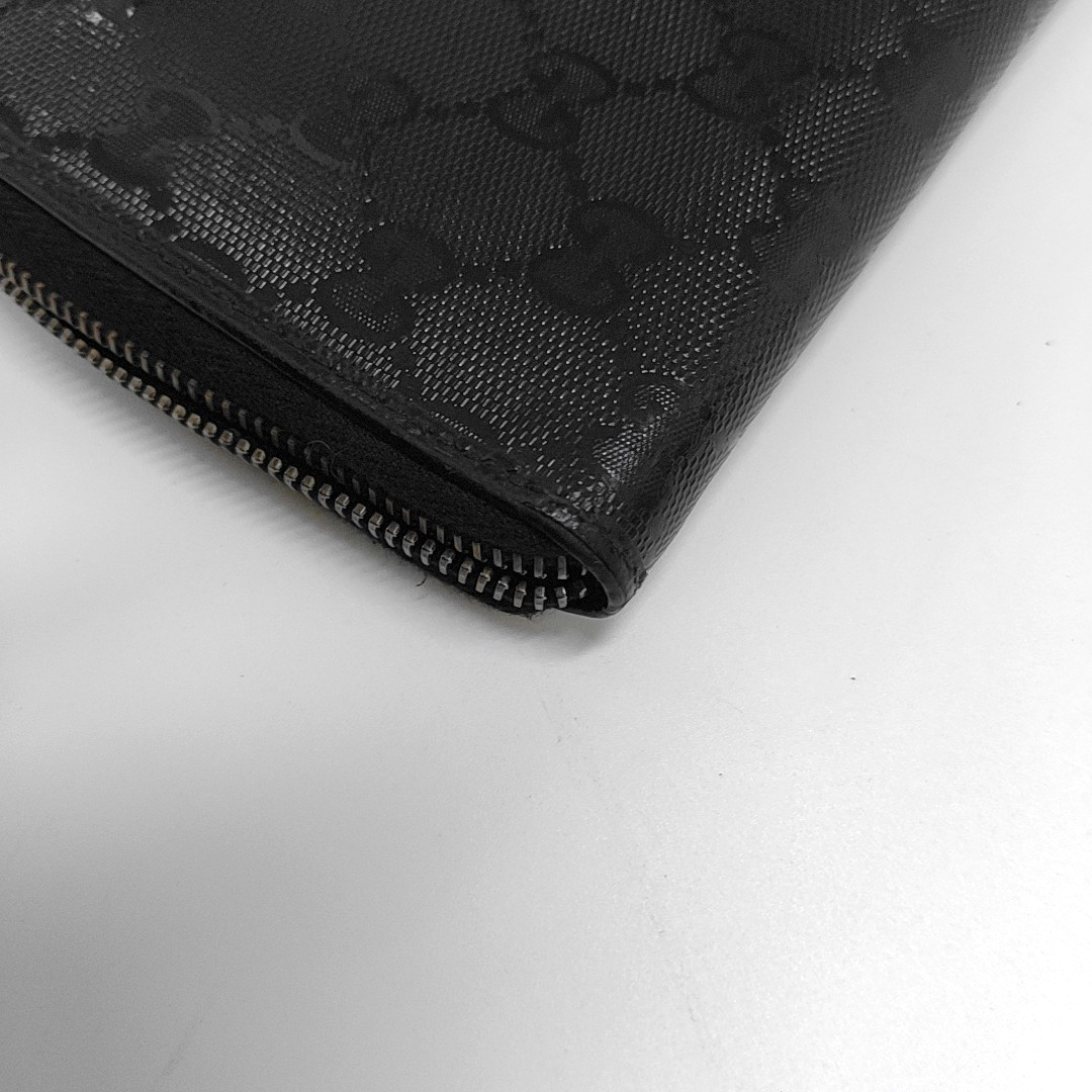 GUCCI Ligne Shima Black Coated Canvas Monogrammed Wallet Silver Hardware-(SKU)-952844592