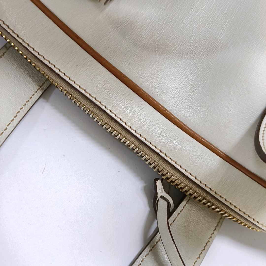 PRADA White Leather Monogrammed Tote Bag Golden hardware-(SKU)-960002423