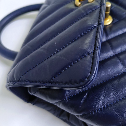 CHANEL COCO HANDLE Small Navy Blue Leather Quilted V Pattern Shoulder Bag with Detachable Strap, Gold Hardware, 26 Clasp-(SKU)-956703810