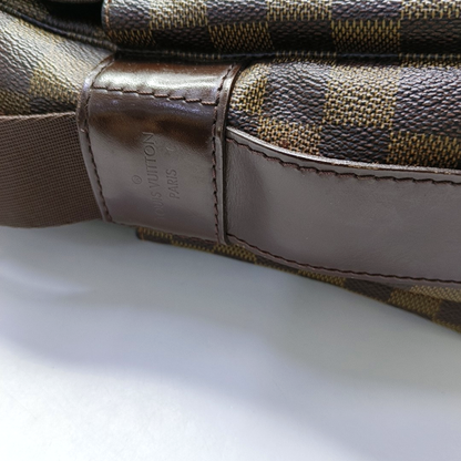 LOUIS VUITTON NAVIGLIO Brown Coated Canvas Checkered Single Shoulder Bag Crossbody Gold Brown Hardware-(SKU)-956274332
