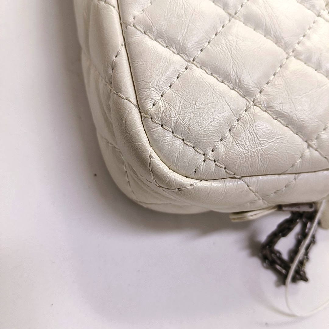 CHANEL 2.55 White Calfskin Quilted Crossbody Shoulder Bag Palladium Hardware 25 Flap-(SKU)-951553361
