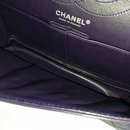 CHANEL 2.55 Large Purple Calfskin Quilted Chevron Single Shoulder Bag with Palladium Hardware-(SKU)-966463850