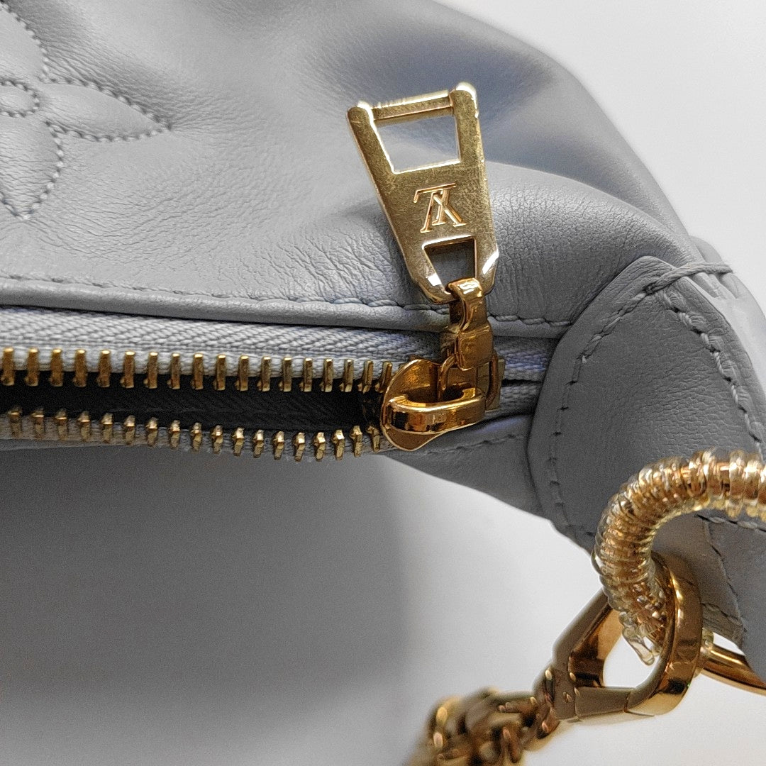 LOUIS VUITTON OVER THE MOON Small Size Blue Leather Monogram Embossed Dumpling Bag Shoulder Bag Crossbody Bag Handbag Detachable Strap Golden Hardware-(SKU)-968608135