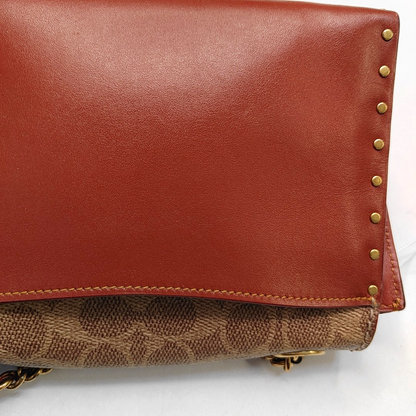 COACH PARKER 18 Brown Coated Canvas Monogrammed Studs Crossbody Shoulder Bag Golden hardware-(SKU)-944285676