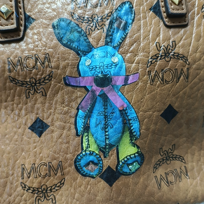 MCM ANYA mini Cognac coated canvas old flower rabbit crossbody bag, handbag Golden hardware Removable shoulder strap-(SKU)-951890333