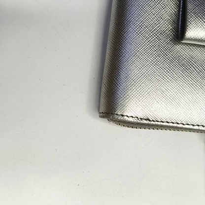 PRADA Silver Cowhide Crosshatch Pattern Wallet Silver Hardware-(SKU)-959593939