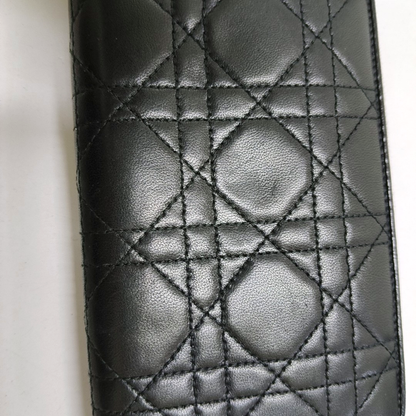 DIOR Lady Dior Black Lamb Leather  chevron pattern Wallet Silver Hardware-(SKU)-951110032