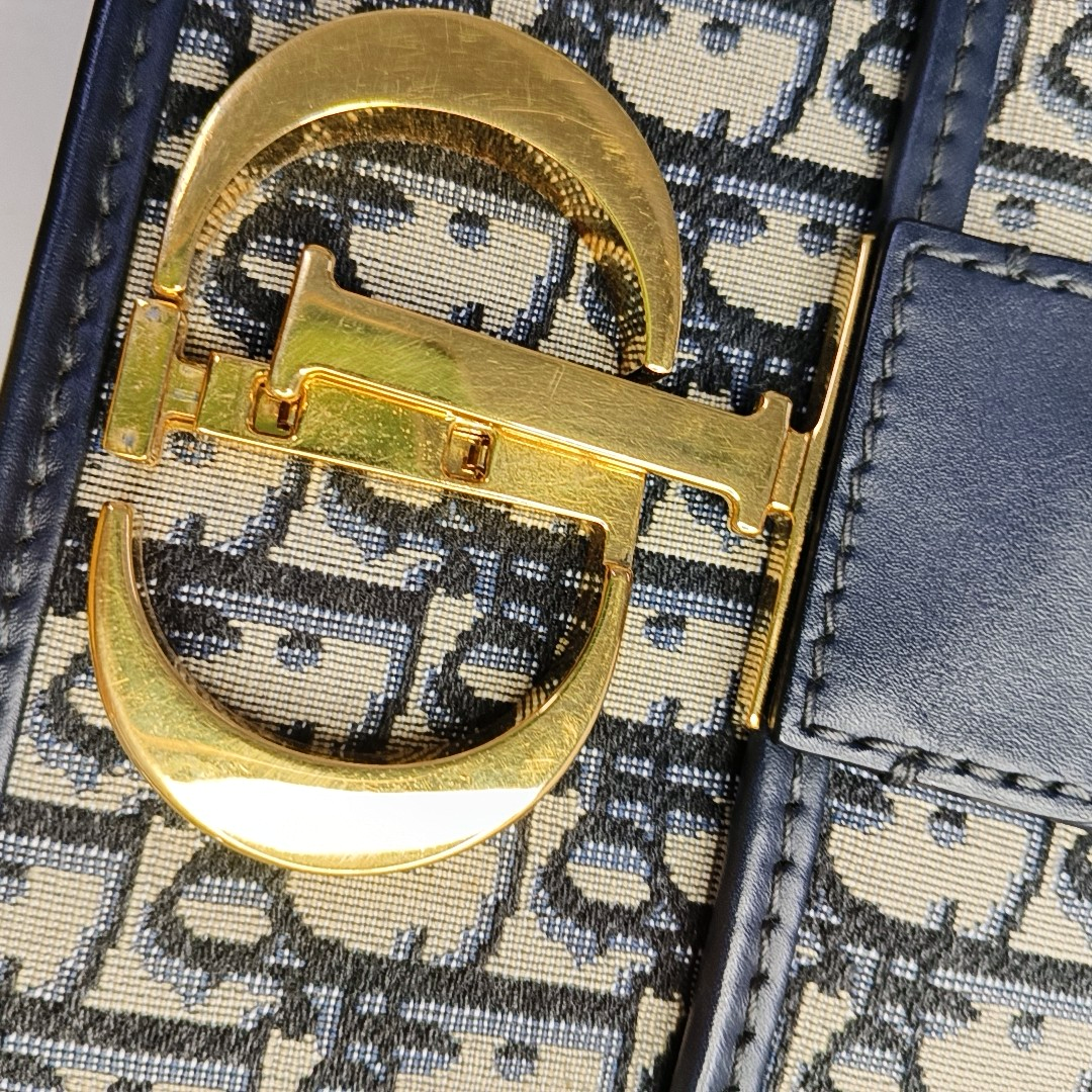 DIOR 30 Montaigne Blue Canvas Monogram Embossed Montaigne Bag Shoulder Bag with Detachable Strap-(SKU)-970899095