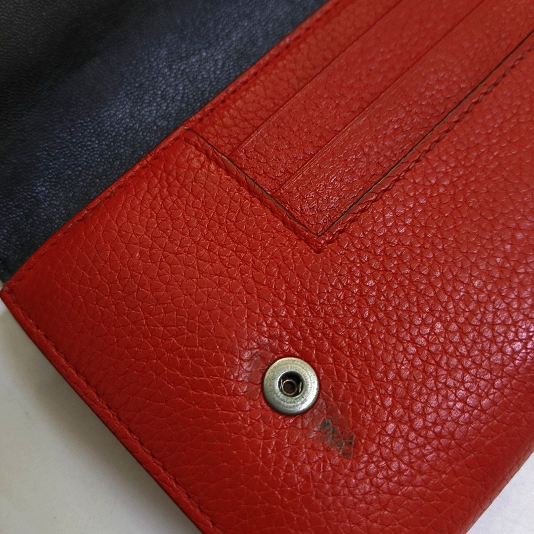 CELINE Red Leather Wallet Silver Hardware-(SKU)-959079307