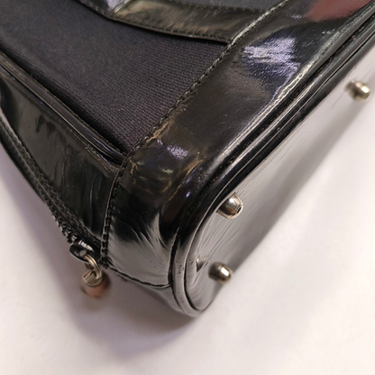 GUCCI Black Fabric Bamboo Handle Handbag Silver Hardware-(SKU)-945627916