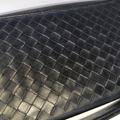 BOTTEGA VENETA Black Cowhide Woven Wallet Black hardware-(SKU)-932935096