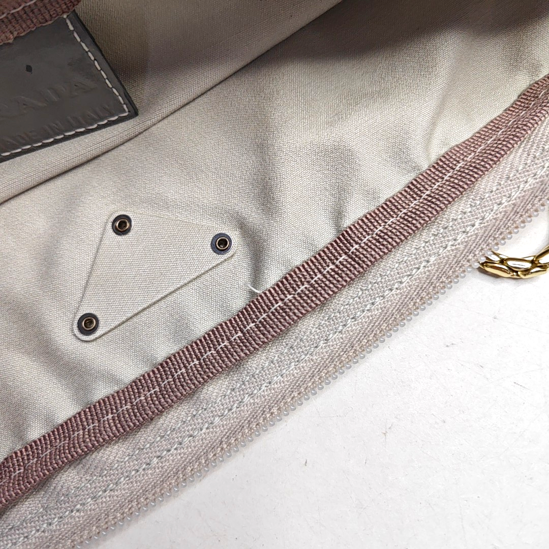 PRADA Silver Gray Satin Logo Single Shoulder Bag Golden hardware-(SKU)-958257769