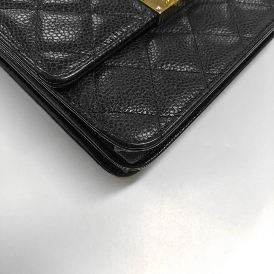 CHANEL DOUBLE CC Black Calfskin Quilted Leather Single Shoulder Bag Crossbody Bag Golden Hardware 25 Clasp-(SKU)-961310373