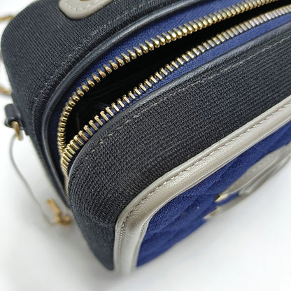 CHANEL FILIGREE Small Deep Blue Fabric Cannage Crossbody Single Shoulder Bag with Gold Hardware, 28 Clasp-(SKU)-971345916