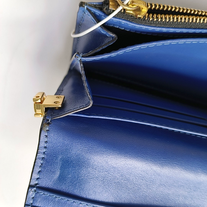 BURBERRY Langley Dark Blue Cow Leather Embossed Wallet Golden hardware-(SKU)-947970843