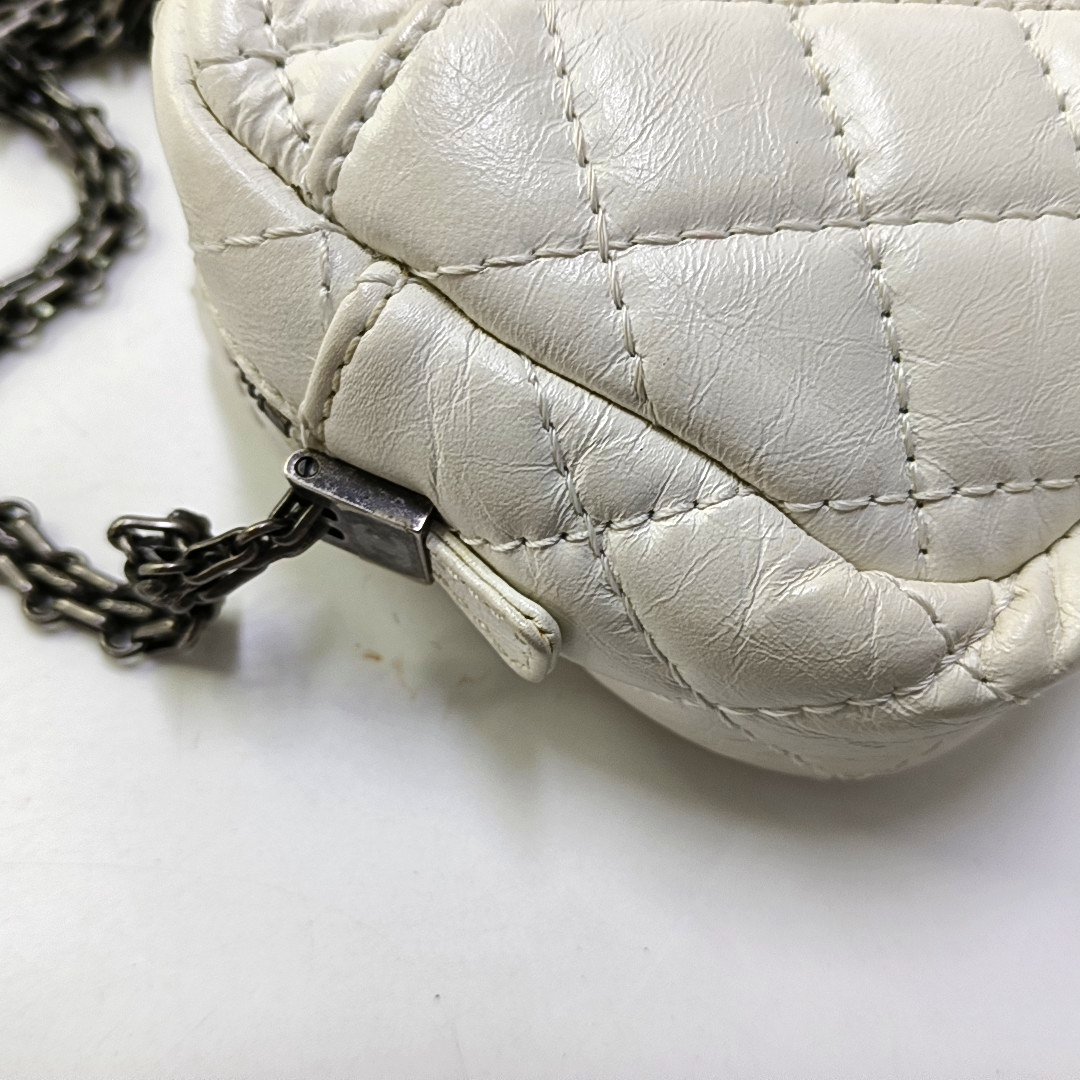 CHANEL 2.55 White Calfskin Quilted Crossbody Shoulder Bag Palladium Hardware 25 Flap-(SKU)-951553361
