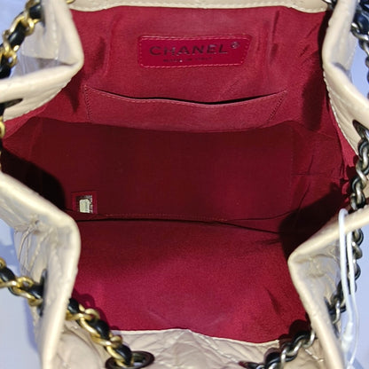 CHANEL GABRIELLE small size beige leather quilted Gabrielle bag, backpack with gold and silver hardware and 26 chain links-(SKU)-967131520