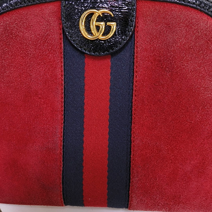 GUCCI Ophidia  Small size Pink suede leather striped ribbon single shoulder bag Golden hardware-(SKU)-952555728