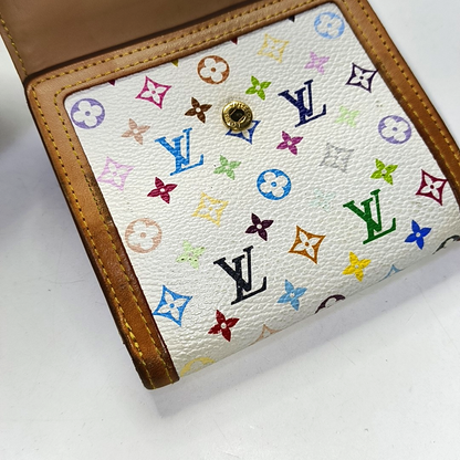 LOUIS VUITTON INTERNATIONAL White Tricolor Coated Canvas Monogrammed Wallet Golden hardware-(SKU)-956534892