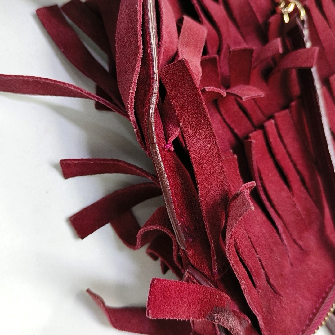 BURBERRY Plum Velvet Leather Fringe Single Shoulder Bag Crossbody Bag Silver Hardware Removable shoulder strap-(SKU)-955725239