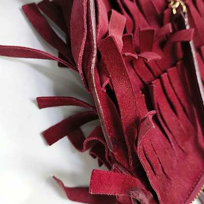 BURBERRY Plum Velvet Leather Fringe Single Shoulder Bag Crossbody Bag Silver Hardware Removable shoulder strap-(SKU)-955725239