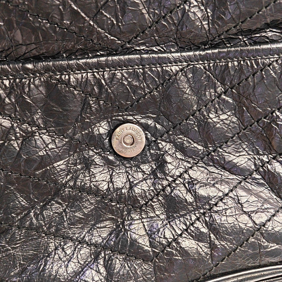 YSL NIKI Medium Size Black Leather Quilted V-Shape Shoulder Bag with Black Ruthenium Hardware-(SKU)-966134744